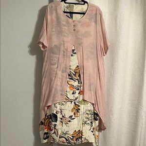 Light Pink Layered Floral Tunic Dress